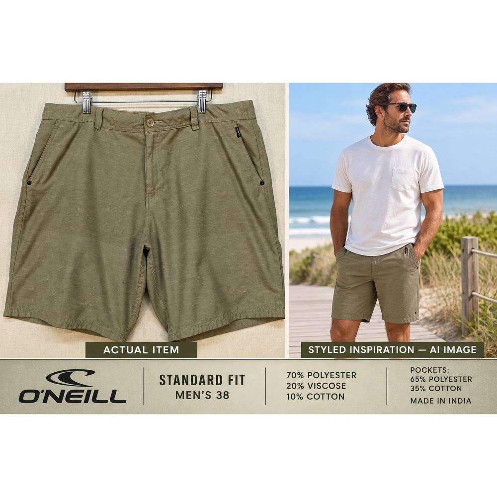 O'Neil Men'sHybrid Shorts Size 38 Tan Khaki Stretch Walk Boardshorts Surf